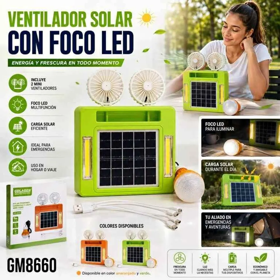 Ventilador y foco con panel solar