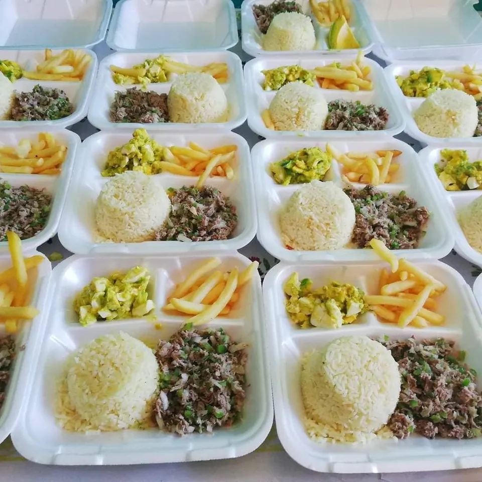Salpicón con arroz y papas fritas